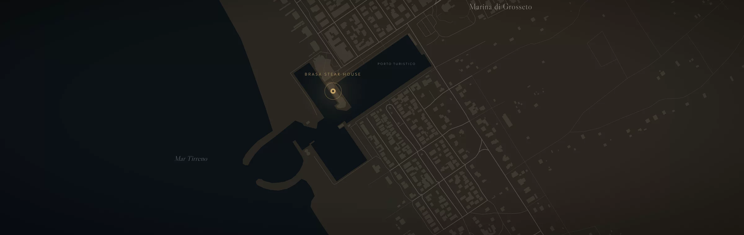 Mappa del porto turistico di Marina di Grosseto con la posizione di Brasa Steak House